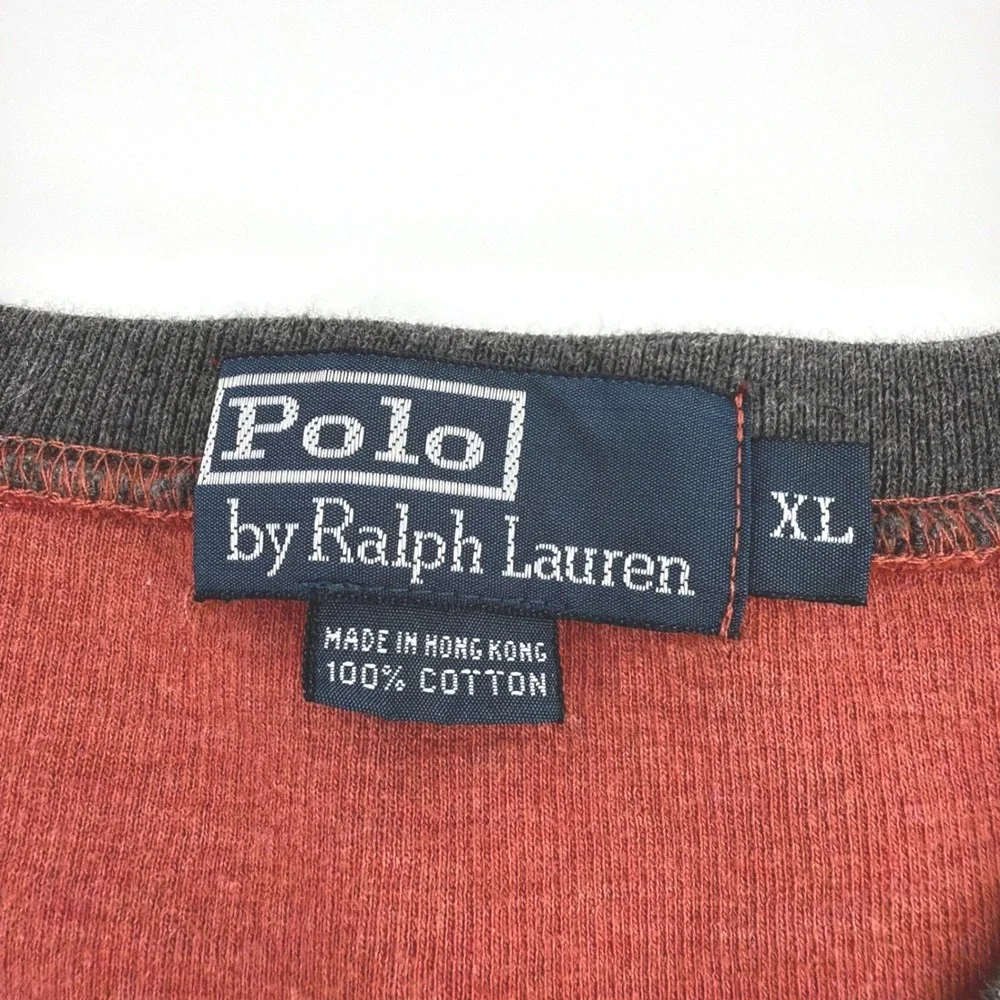 Vintage Polo Ralph Lauren Sweater Men XL Orange V-Neck Cotton Knit Pullover Pony